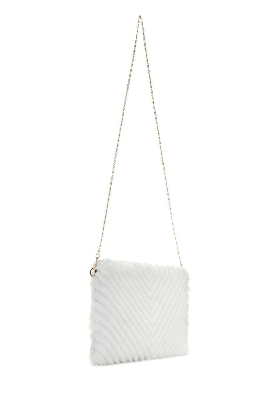 Women's White Long Strap Plush Portfolio Bag