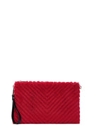 Women's Red Long Strap Plush Portfolio Bag | Derimod