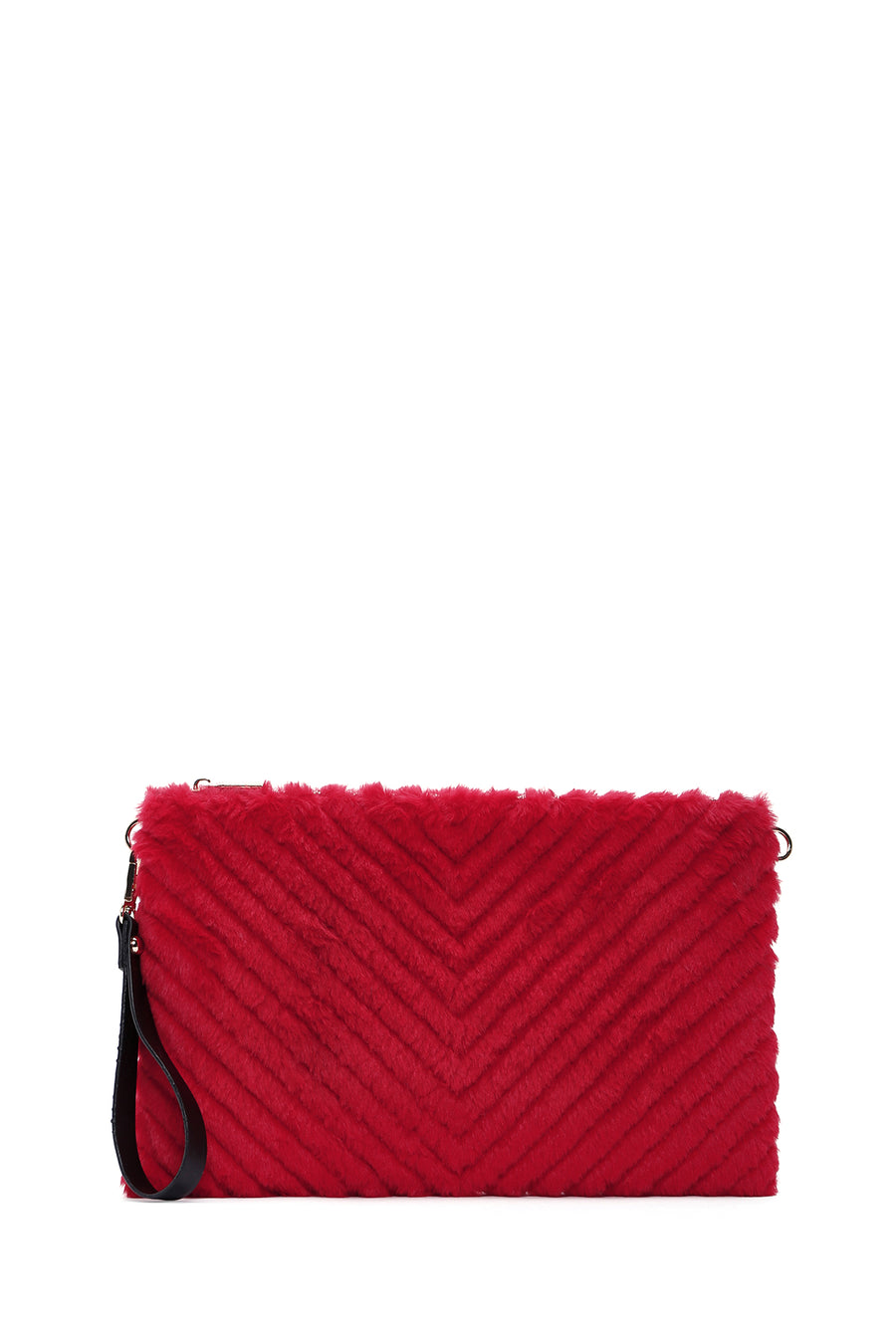 Women's Red Long Strap Plush Portfolio Bag