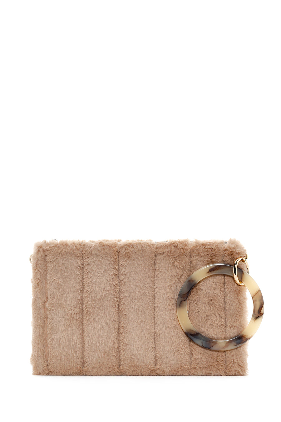 Women's Beige Long Chain Strap Plush Clutch Bag
