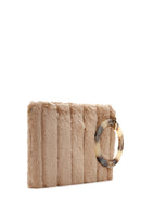 Women's Beige Long Chain Strap Plush Clutch Bag | Derimod