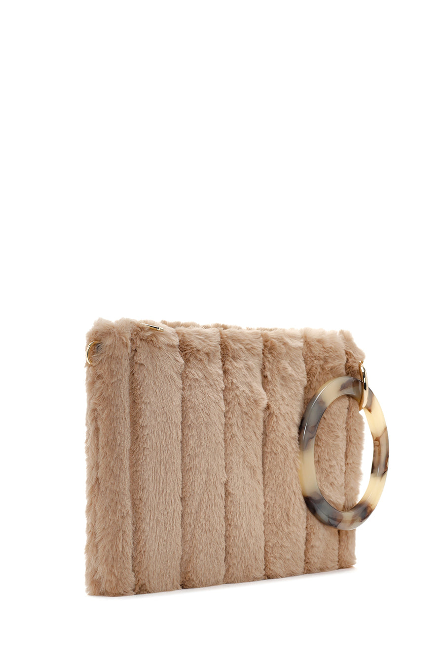 Women's Beige Long Chain Strap Plush Clutch Bag