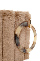 Women's Beige Long Chain Strap Plush Clutch Bag | Derimod