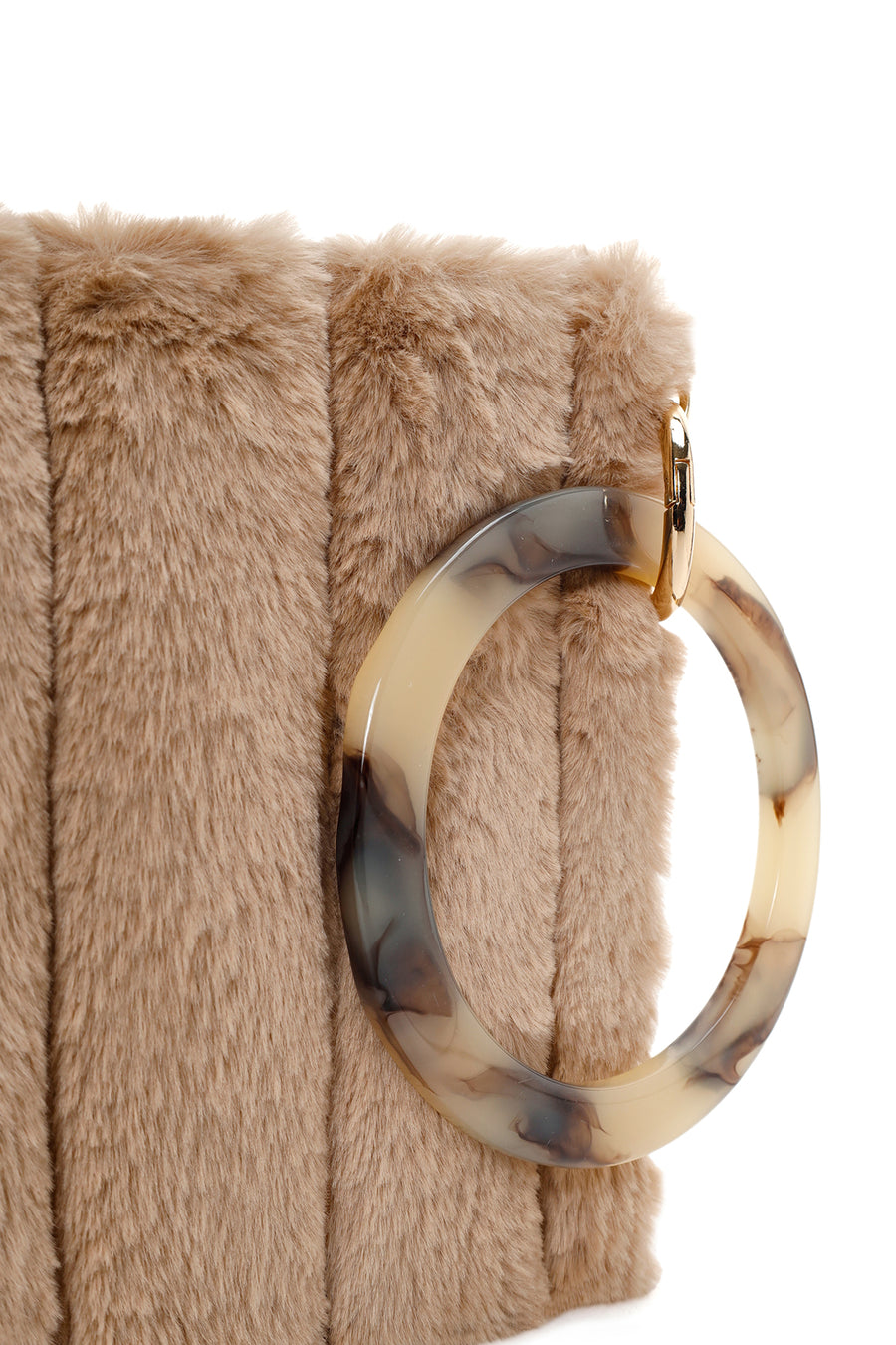Women's Beige Long Chain Strap Plush Clutch Bag