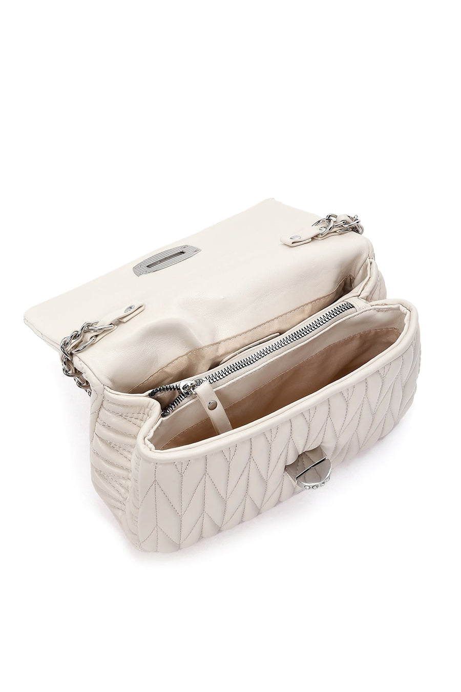 Women's Cream Long Strap Quilted Shoulder Bag