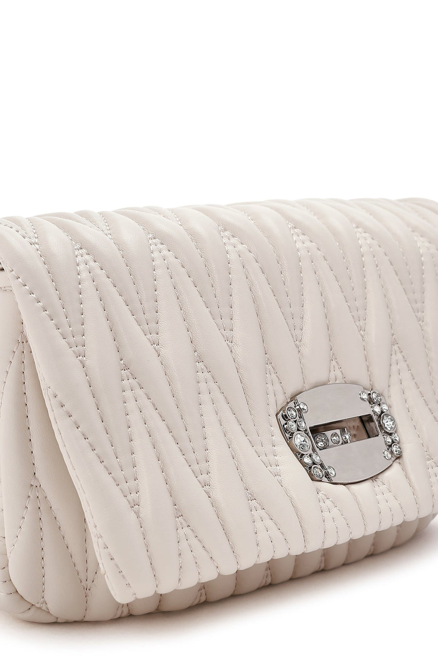 Women's Cream Long Strap Quilted Shoulder Bag