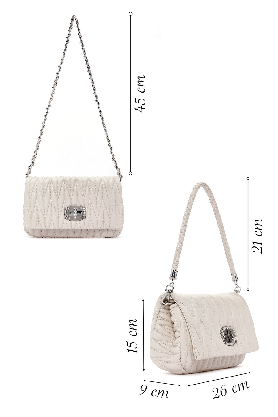 Women's Cream Long Strap Quilted Shoulder Bag