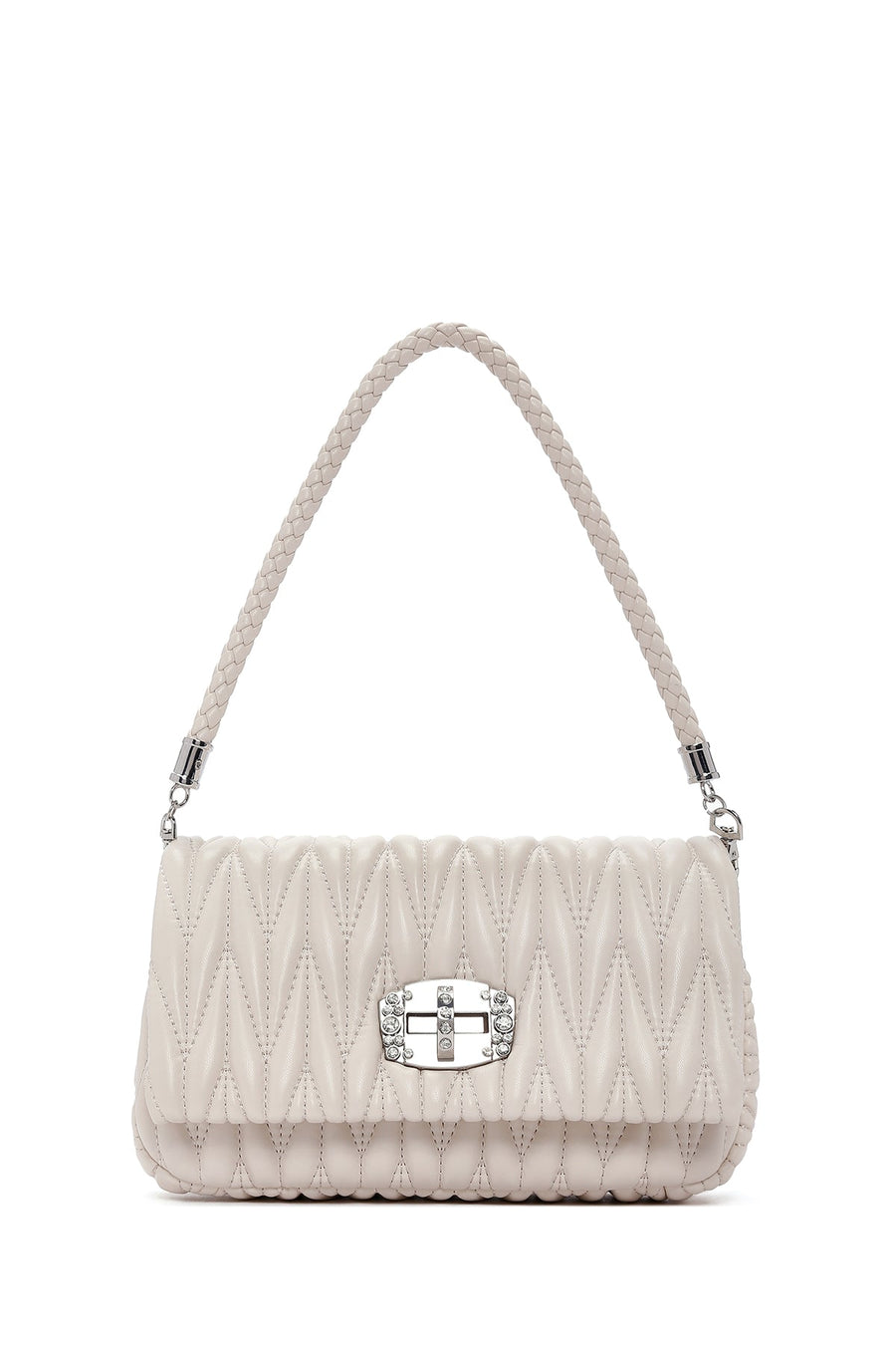 Women's Cream Long Strap Quilted Shoulder Bag