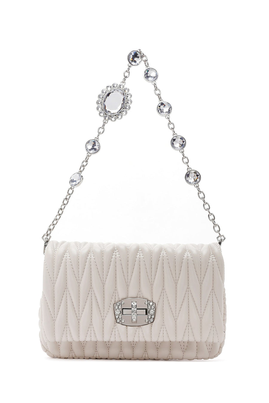 Women's Cream Long Strap Quilted Shoulder Bag
