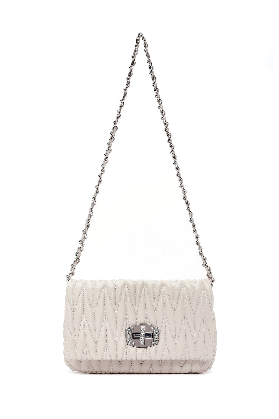 Women's Cream Long Strap Quilted Shoulder Bag