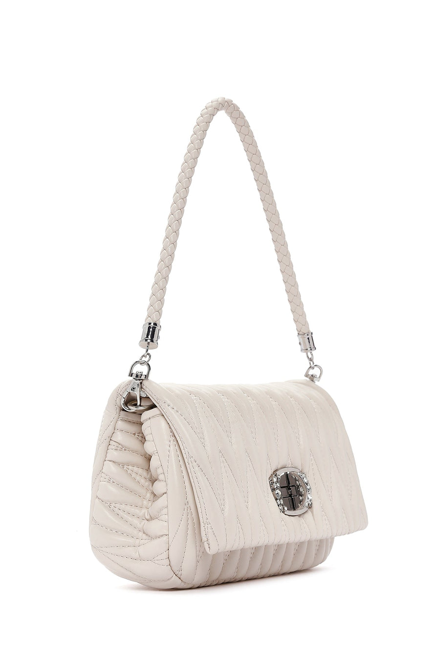 Women's Cream Long Strap Quilted Shoulder Bag