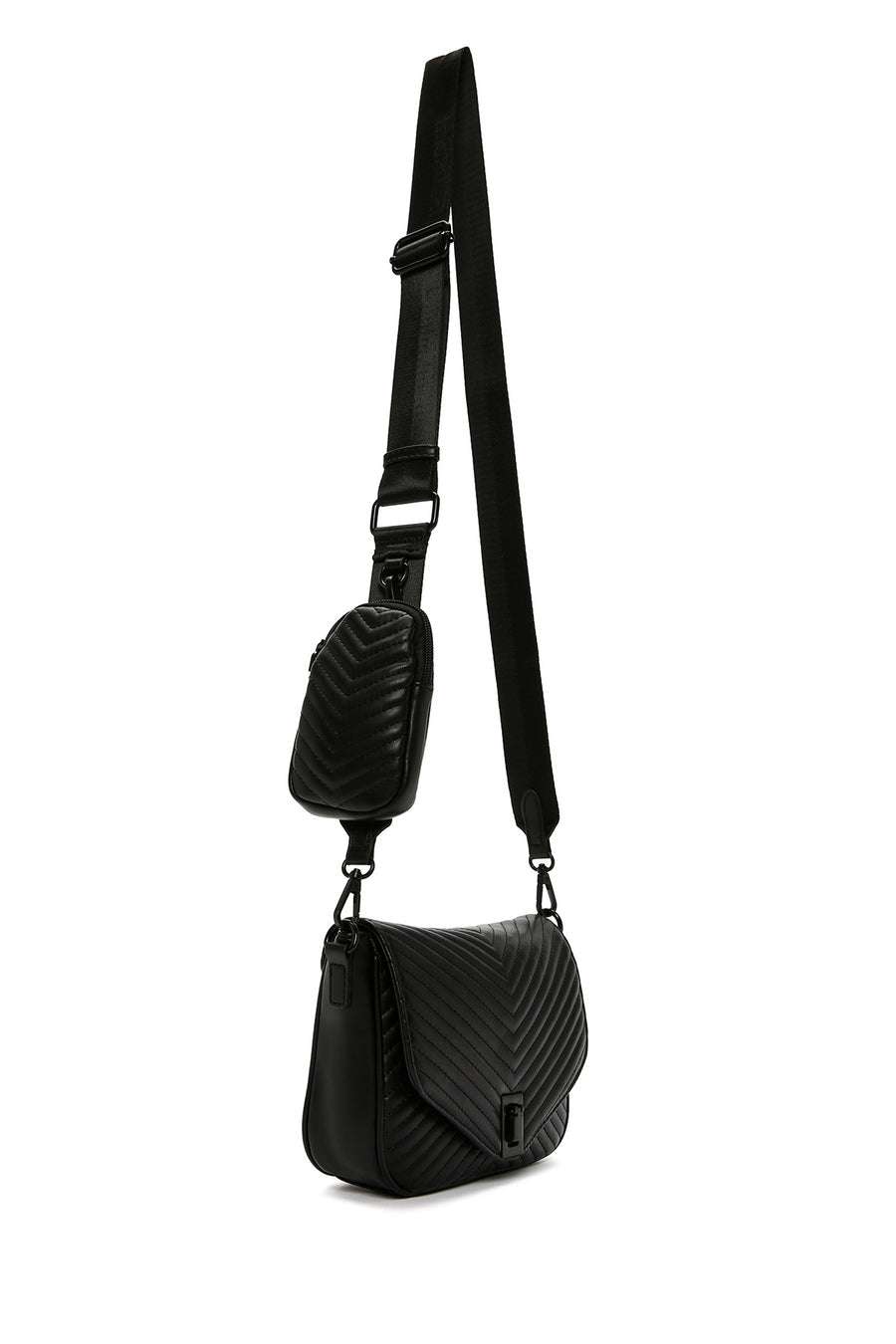 Women's Black Long Strap Quilted Crossbody Bag