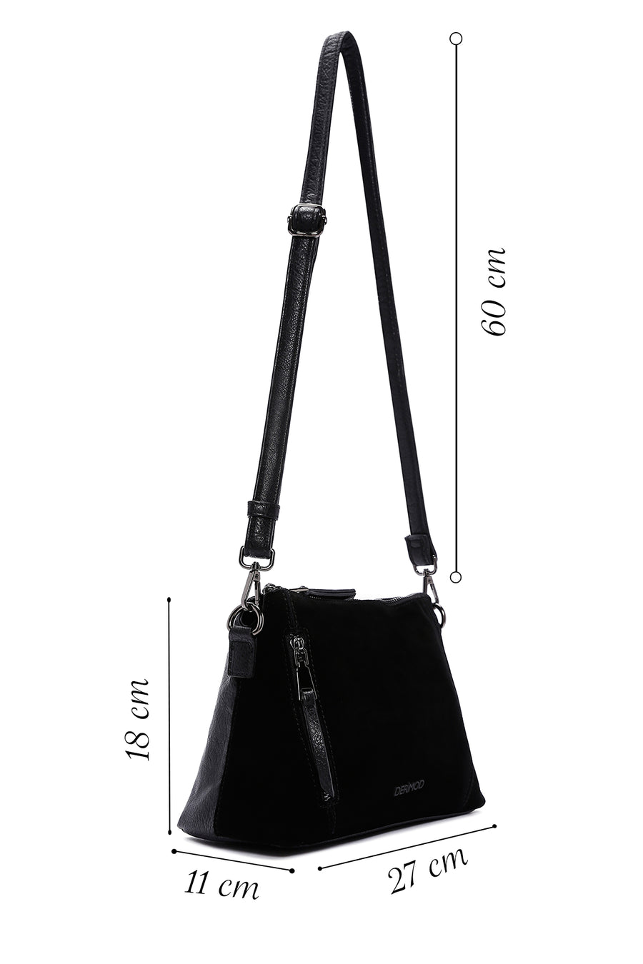 Women's Black Long Strap Suede Crossbody Bag