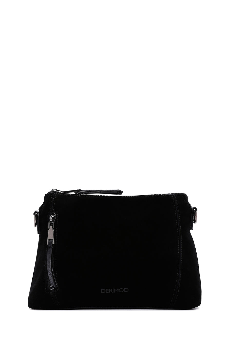 Women's Black Long Strap Suede Crossbody Bag