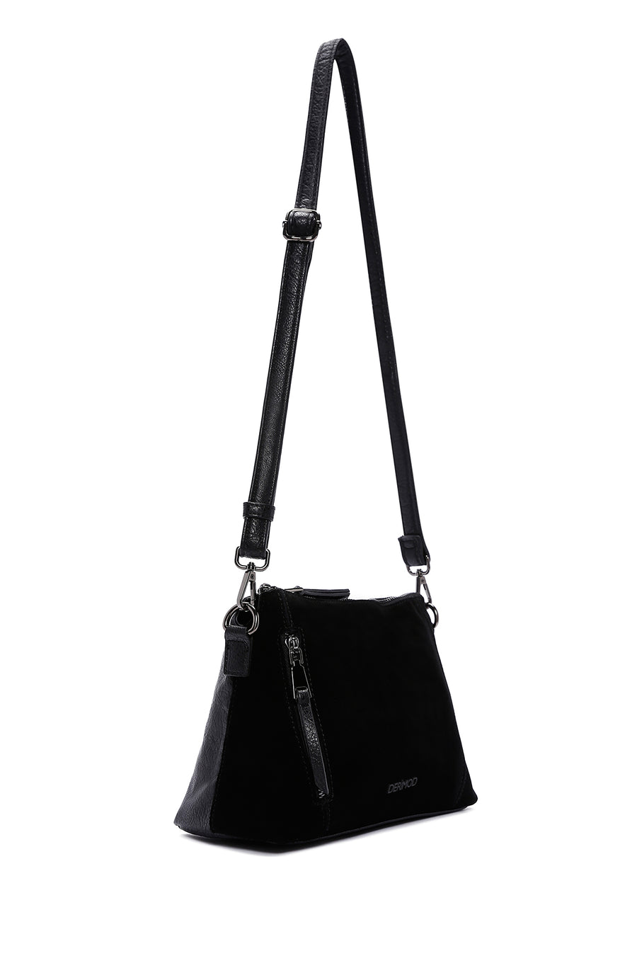 Women's Black Long Strap Suede Crossbody Bag