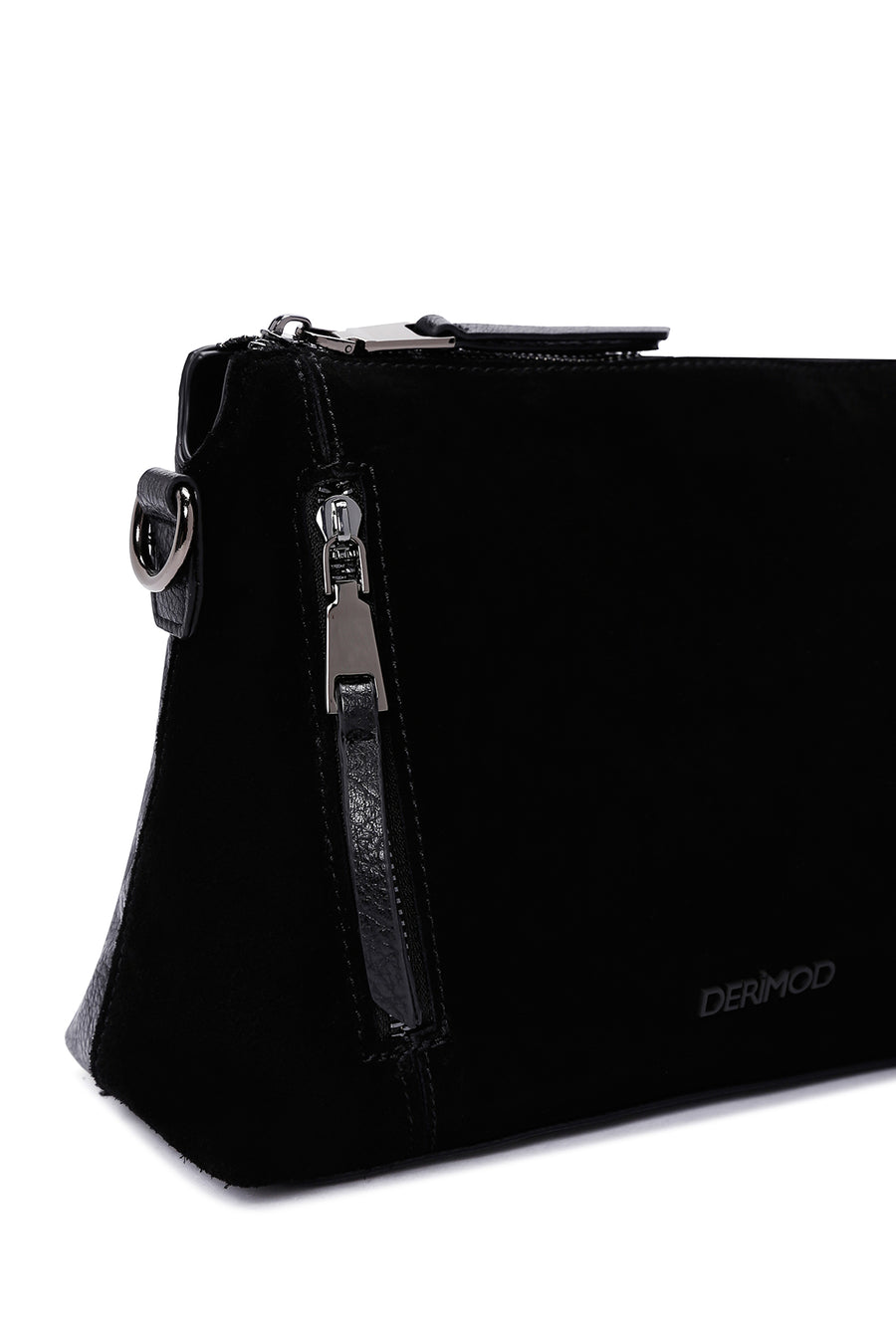 Women's Black Long Strap Suede Crossbody Bag