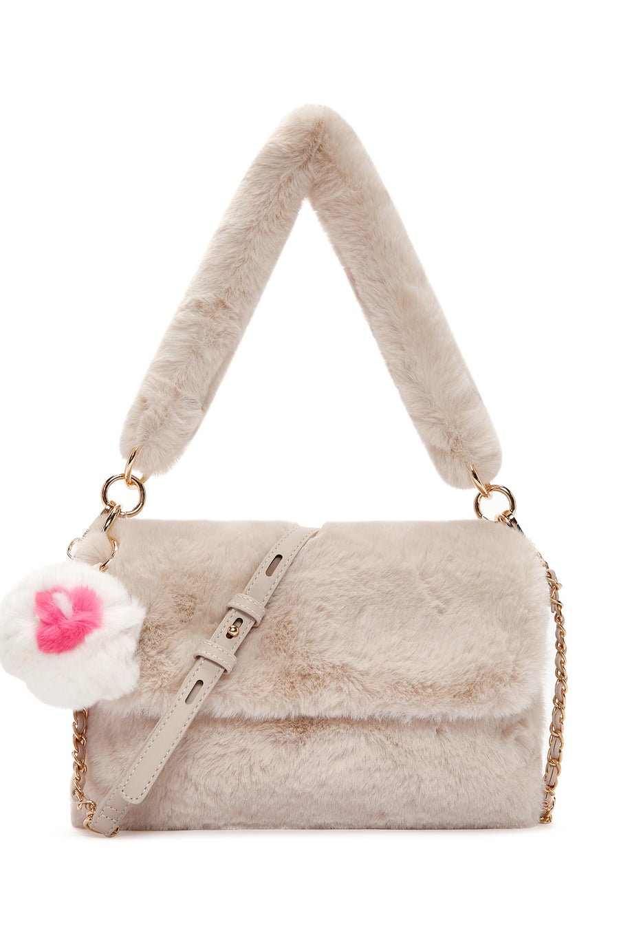 Women's Beige Long Strap Plush Shoulder Bag 23WBD2509PH | Derimod