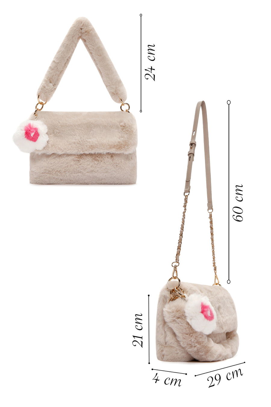 Women's Beige Long Strap Plush Shoulder Bag