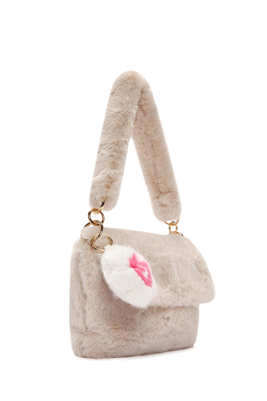 Women's Beige Long Strap Plush Shoulder Bag