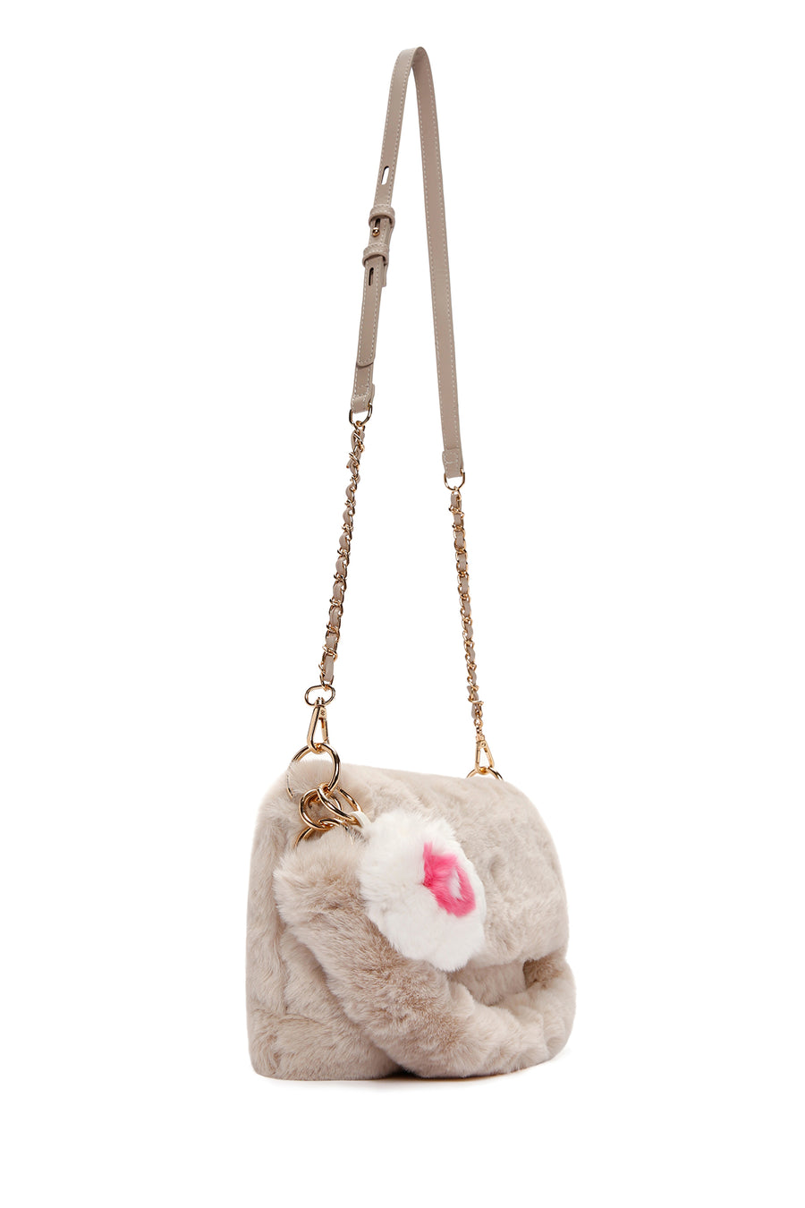 Women's Beige Long Strap Plush Shoulder Bag