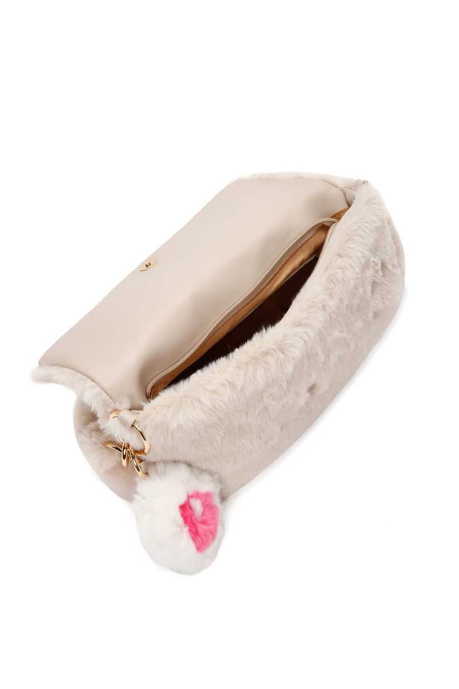 Women's Beige Long Strap Plush Shoulder Bag