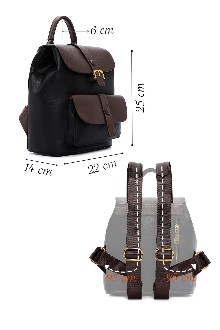 Women's Black Brown Backpack