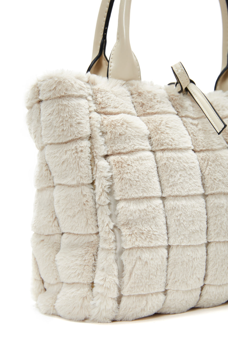 Women's Beige Long Strap Plush Handbag
