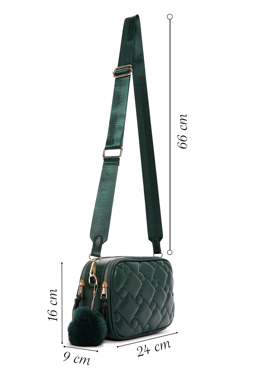 Women's Green Long Strap Quilted Crossbody Bag