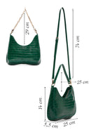 Women's Green Long Strap Crocodile Patterned Shoulder Bag | Derimod