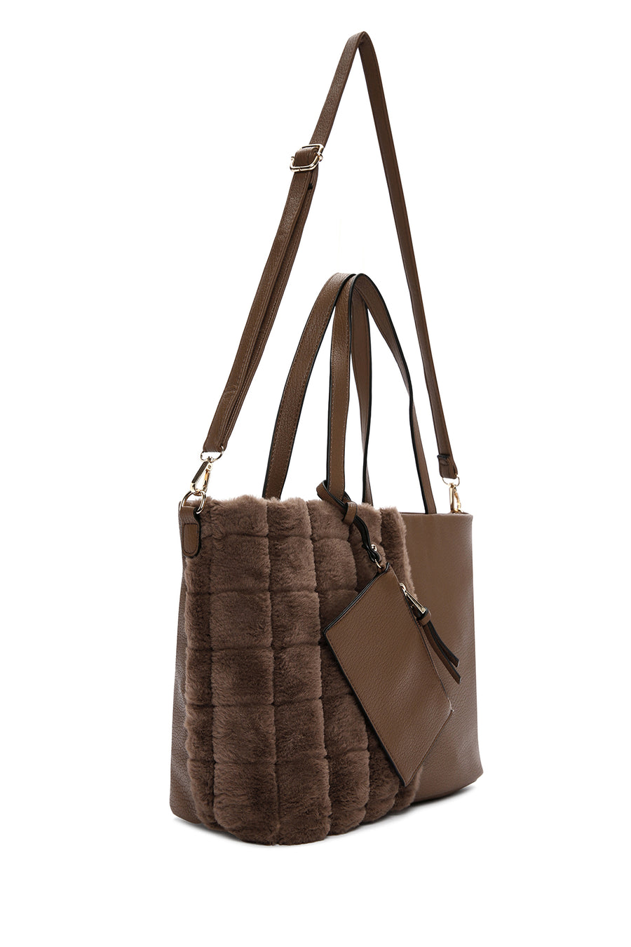Women's Brown Long Strap Plush Handbag