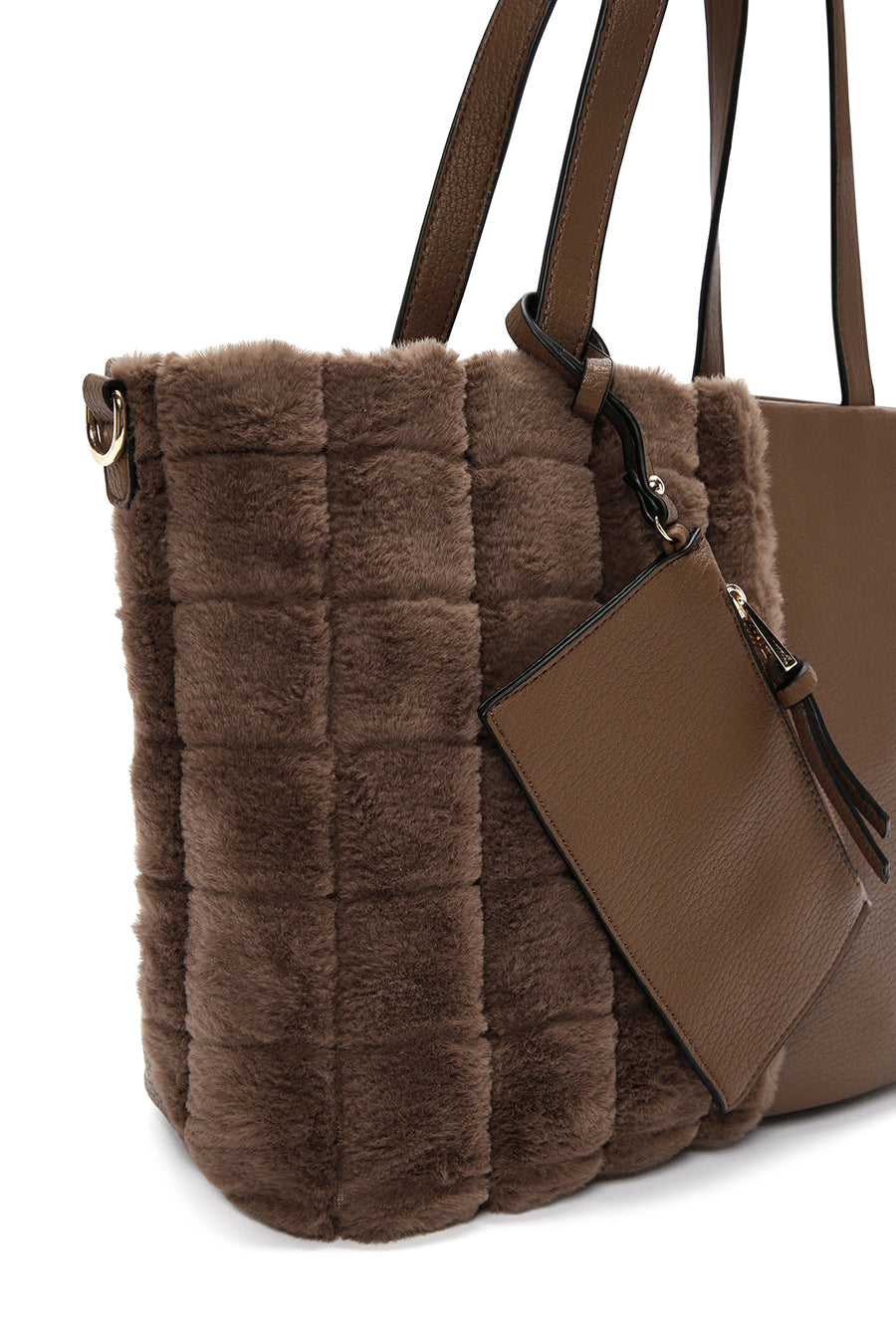 Women's Brown Long Strap Plush Handbag