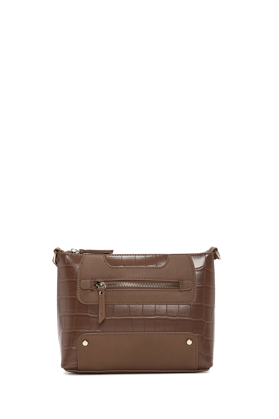 Women's Tan Long Strap Crocodile Patterned Crossbody Bag