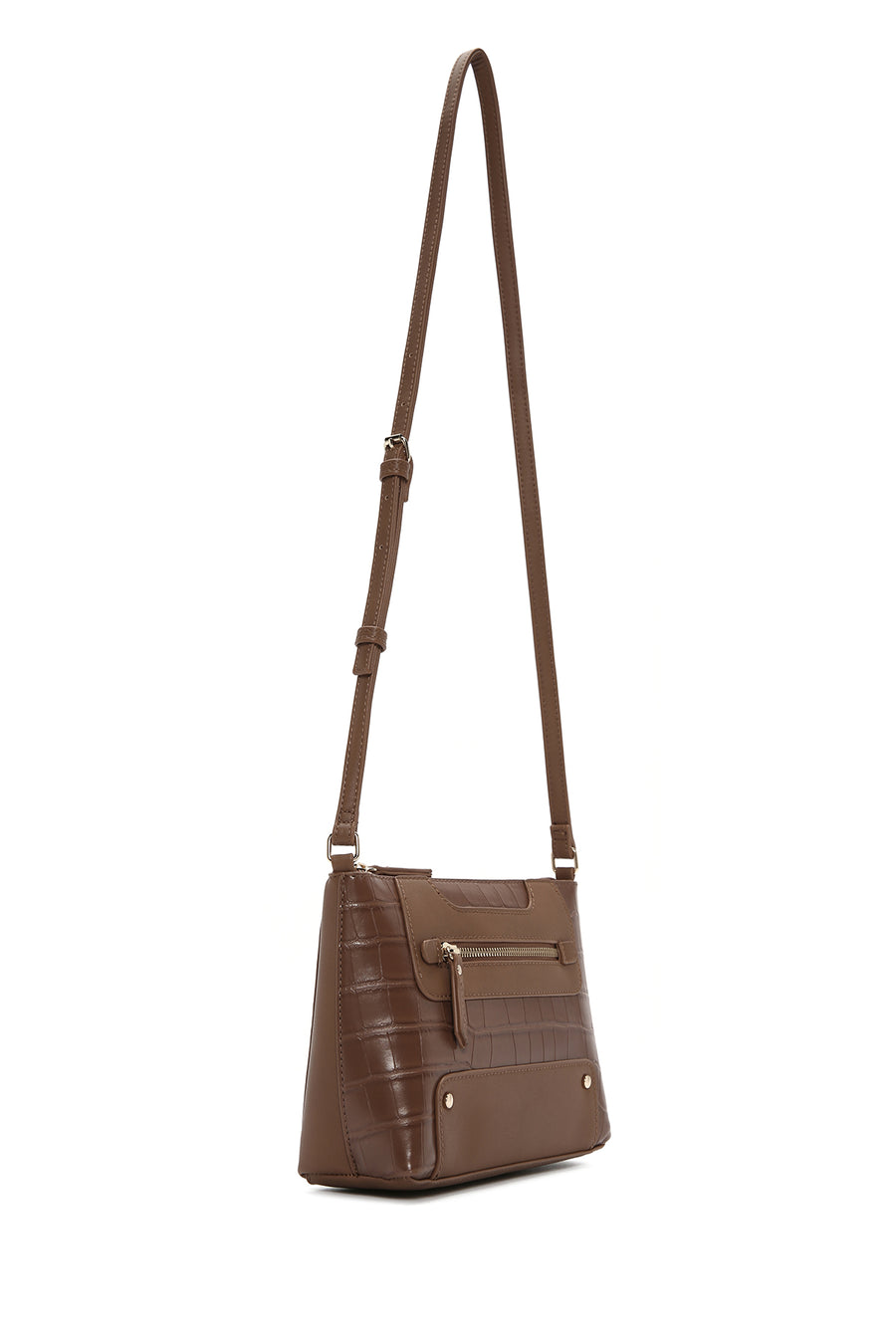 Women's Tan Long Strap Crocodile Patterned Crossbody Bag