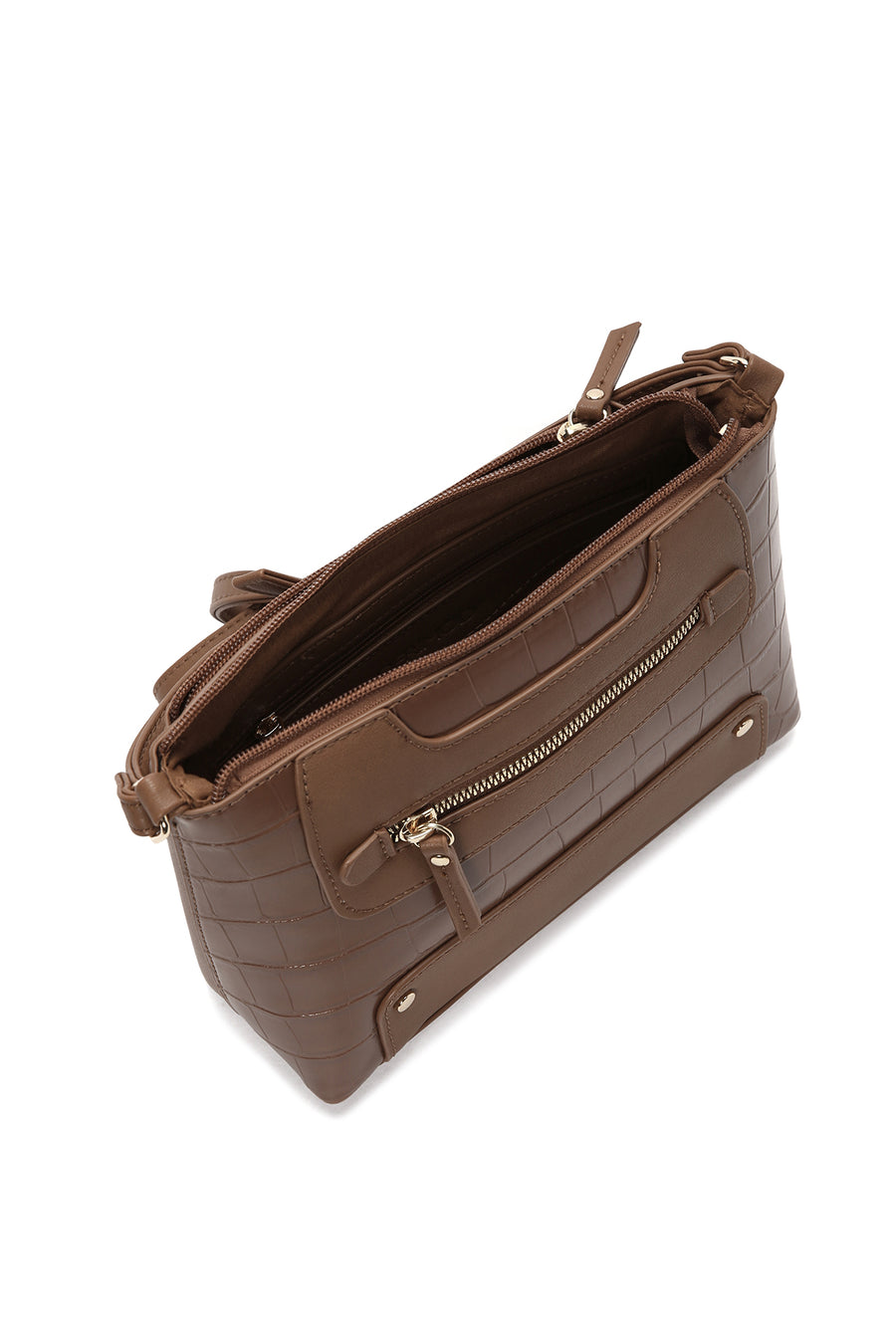 Women's Tan Long Strap Crocodile Patterned Crossbody Bag