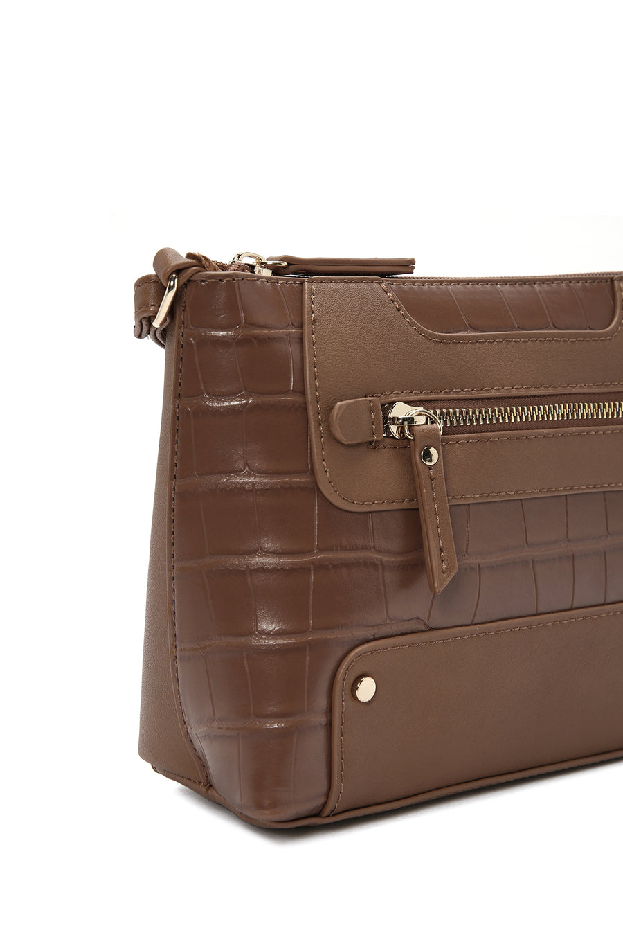 Women's Tan Long Strap Crocodile Patterned Crossbody Bag