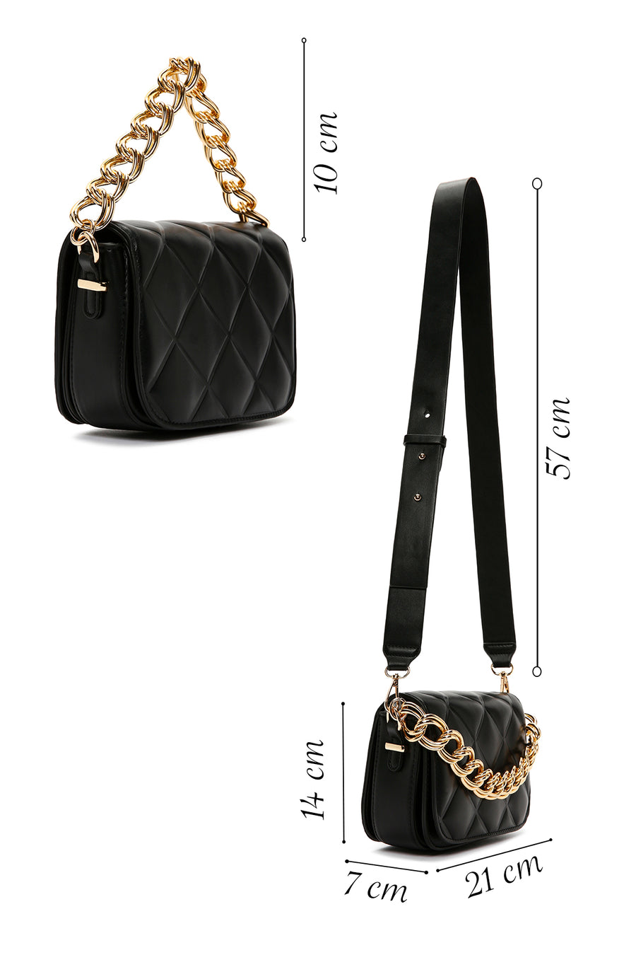 Women's Black Long Strap Quilted Crossbody Bag