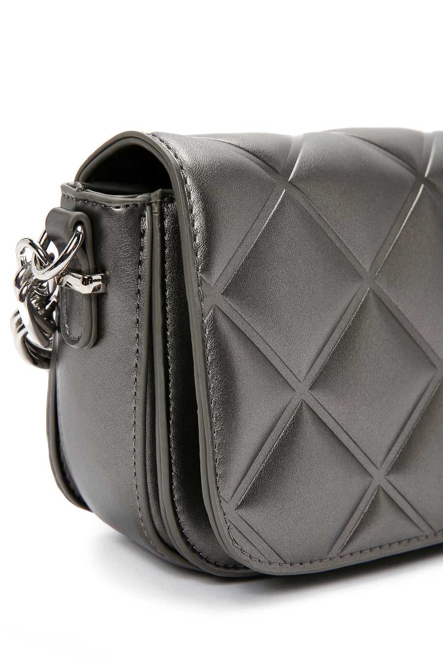 Women's Gray Long Strap Quilted Crossbody Bag