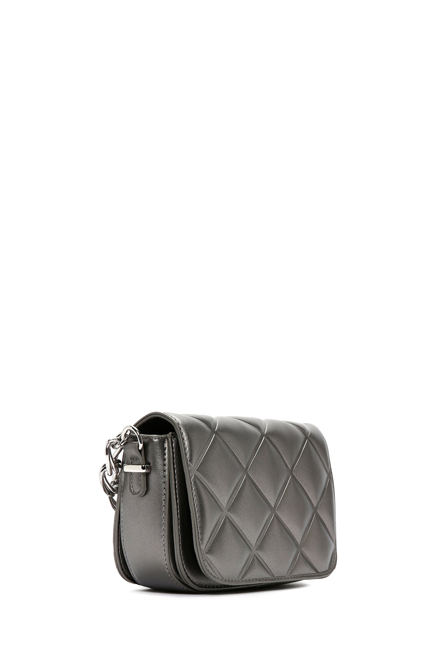 Women's Gray Long Strap Quilted Crossbody Bag