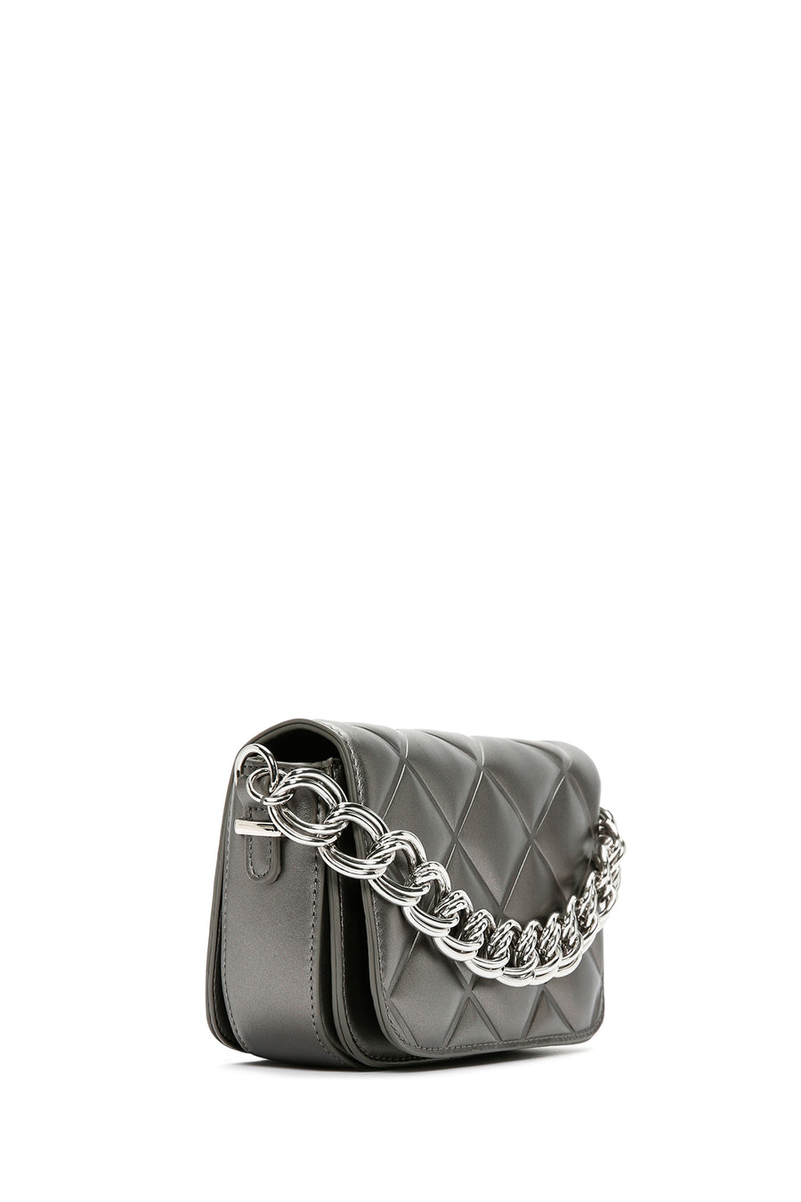 Women's Gray Long Strap Quilted Crossbody Bag