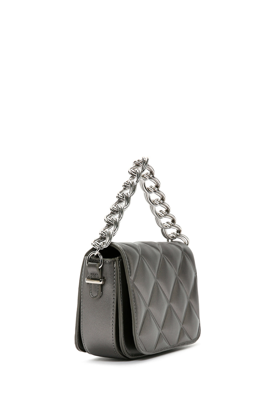 Women's Gray Long Strap Quilted Crossbody Bag
