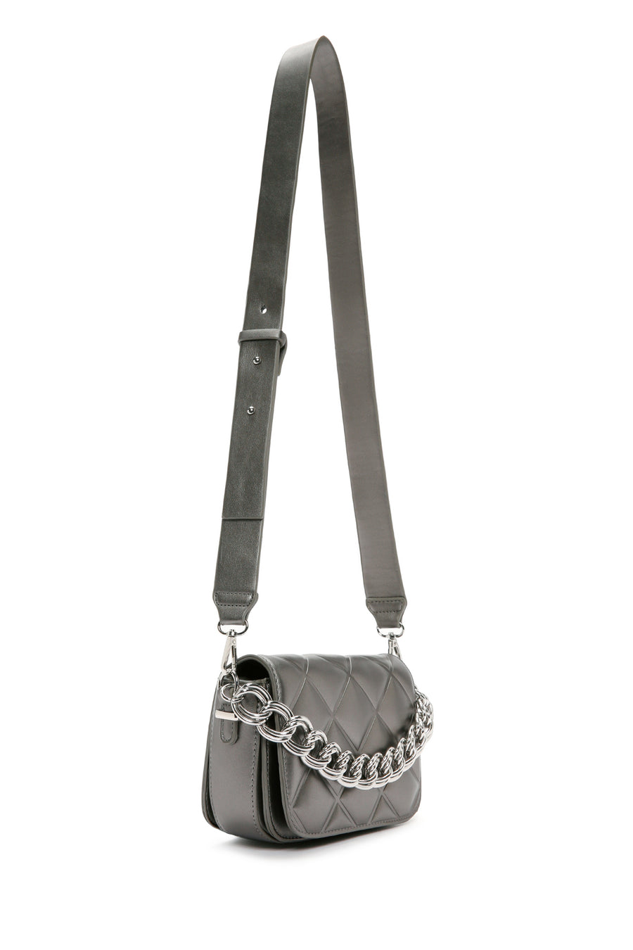 Women's Gray Long Strap Quilted Crossbody Bag