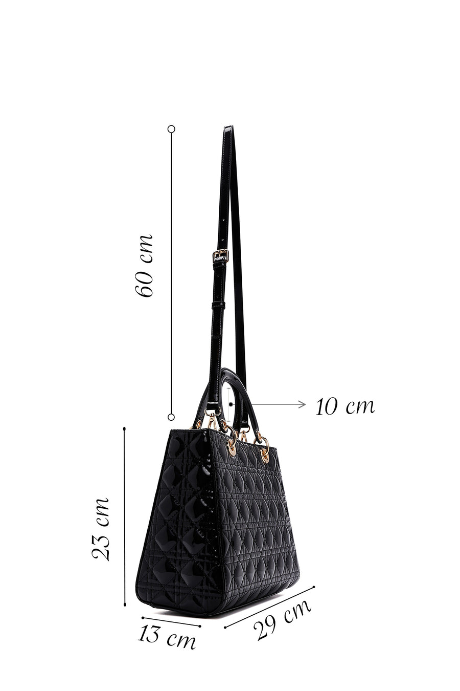 Women's Black Patent Leather Long Strap Handbag