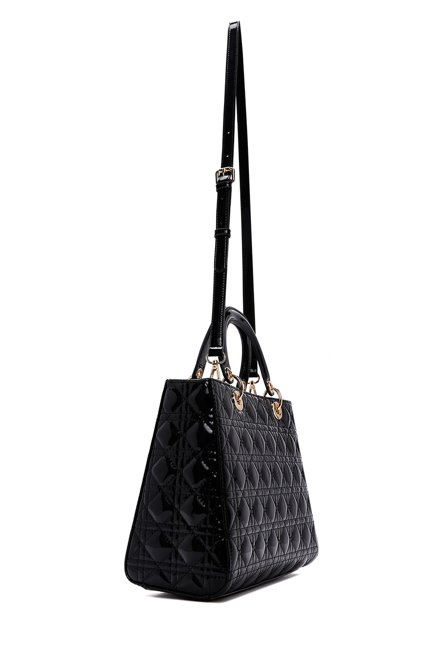 Women's Black Patent Leather Long Strap Handbag
