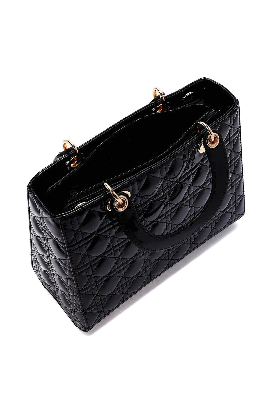 Women's Black Patent Leather Long Strap Handbag