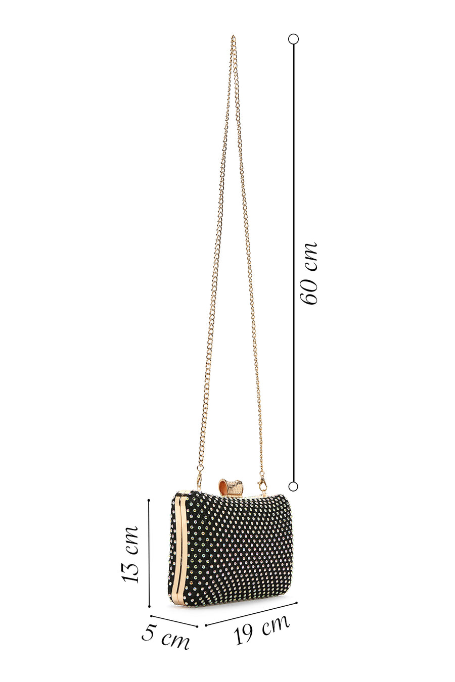 Women's Black Long Chain Strap Stone Handbag