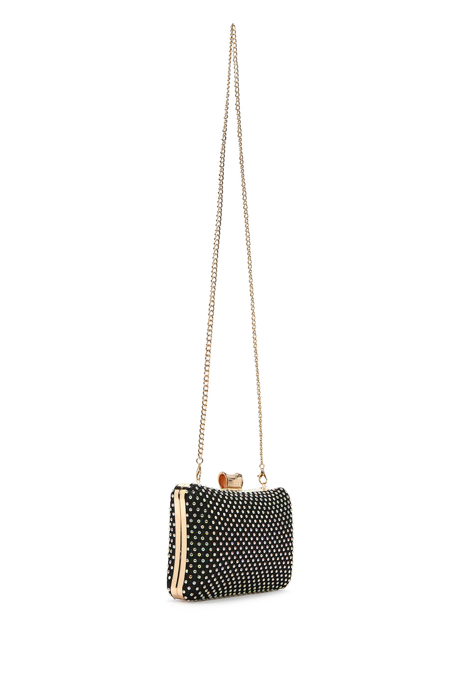 Women's Black Long Chain Strap Stone Handbag
