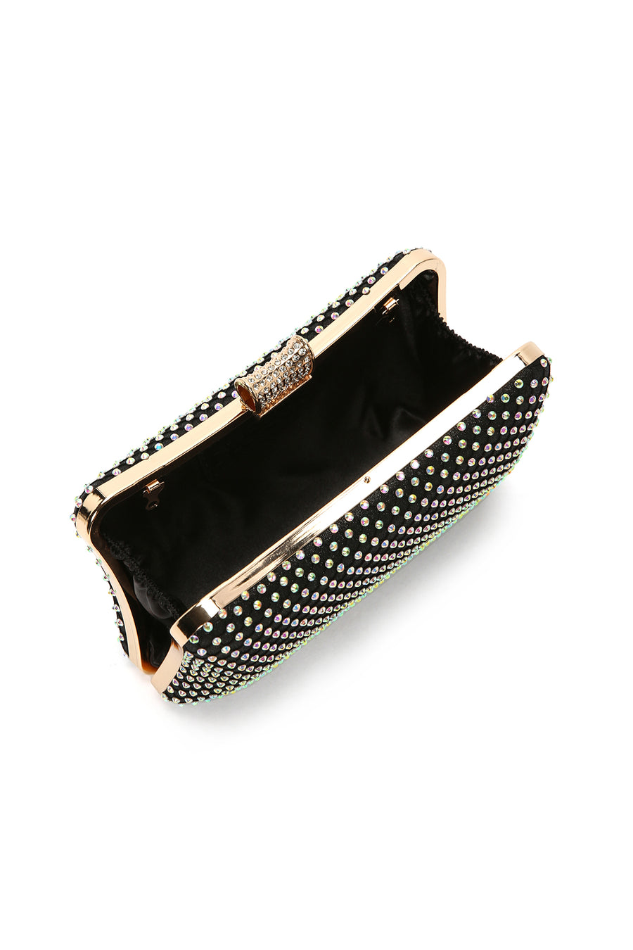 Women's Black Long Chain Strap Stone Handbag