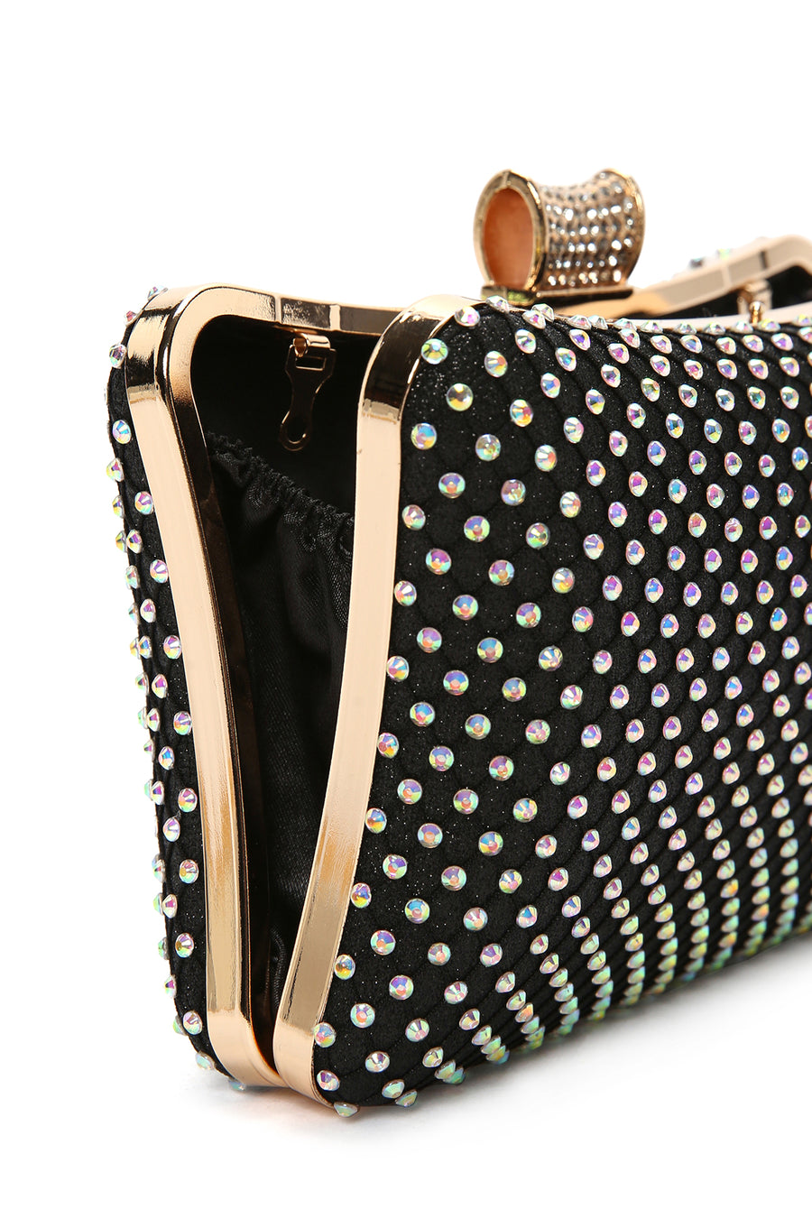 Women's Black Long Chain Strap Stone Handbag