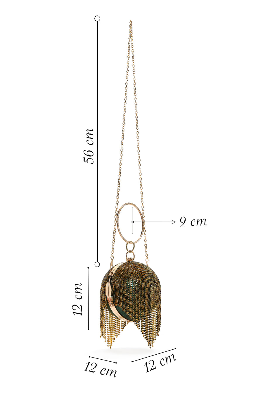 Women's Green Long Strap Chain Detailed Stone Handbag