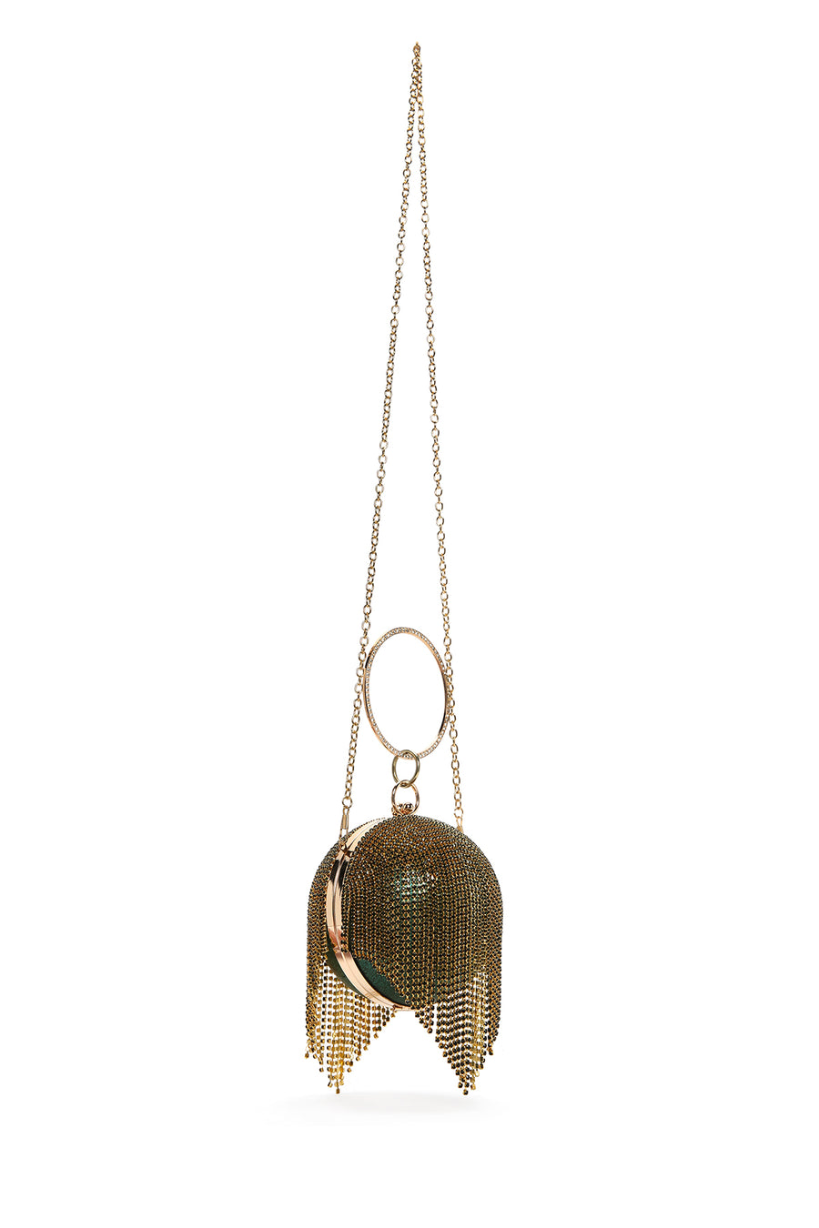 Women's Green Long Strap Chain Detailed Stone Handbag